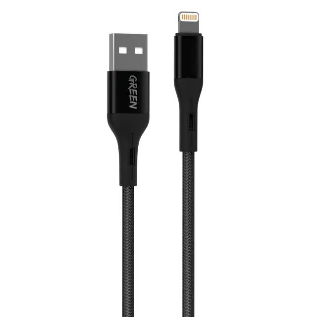Green Braided Lightning Cable 3m 2A Black GNBCIPBK3M AYOUB