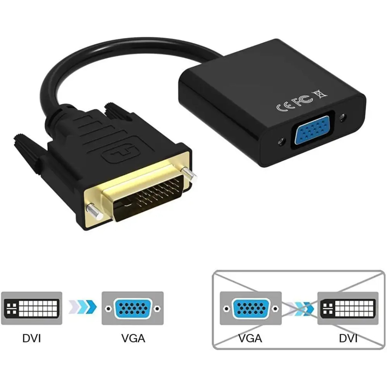 Cabling - CABLING® Active Adaptateur DVI vers VGA, DVI-D 24 + 1 mâle vers  VGA femelle 1080P câble convertisseur pour appareils compatibles DVI, PC,  DVD, moniteur, HDTV et Vidéoprojecteur - Convertisseur Audio