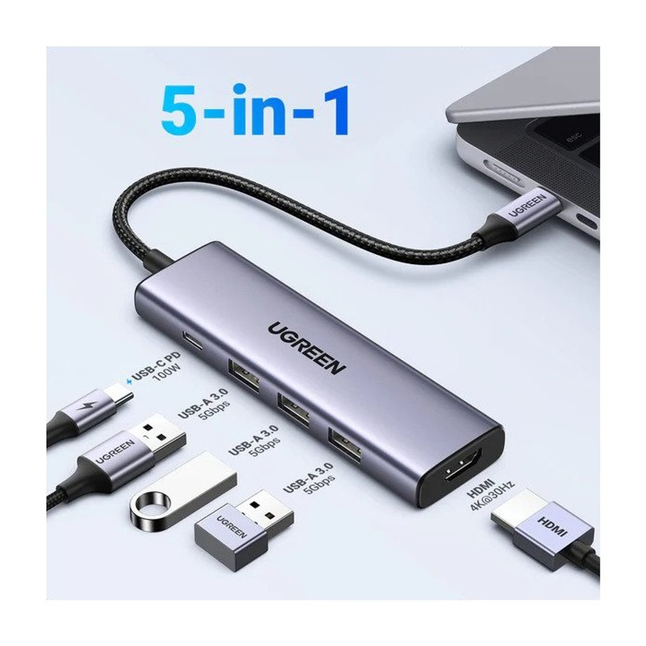HUB USB-C UGREEN CM511A 6 EN 1 ( CM511A ) 3 USB 3.0 - 1 HDMI - 1 SD
