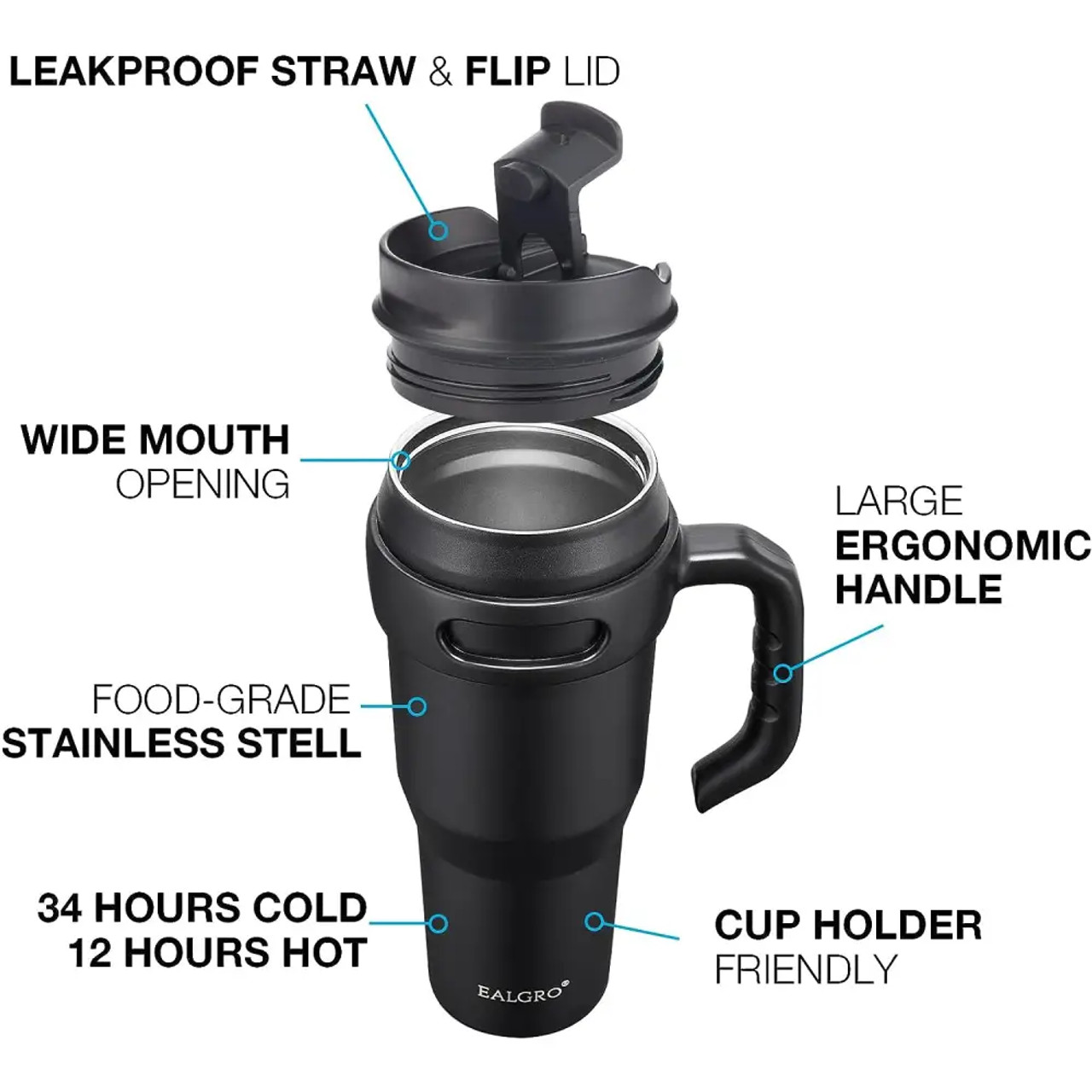 30 Oz Tumbler With Handle, Vacuum Insulated Water Bottle With 2-in-1 Lid  And Straw, Double Wall Stainless Steel Coffee Cup Travel Mug Leak Proof  Flip