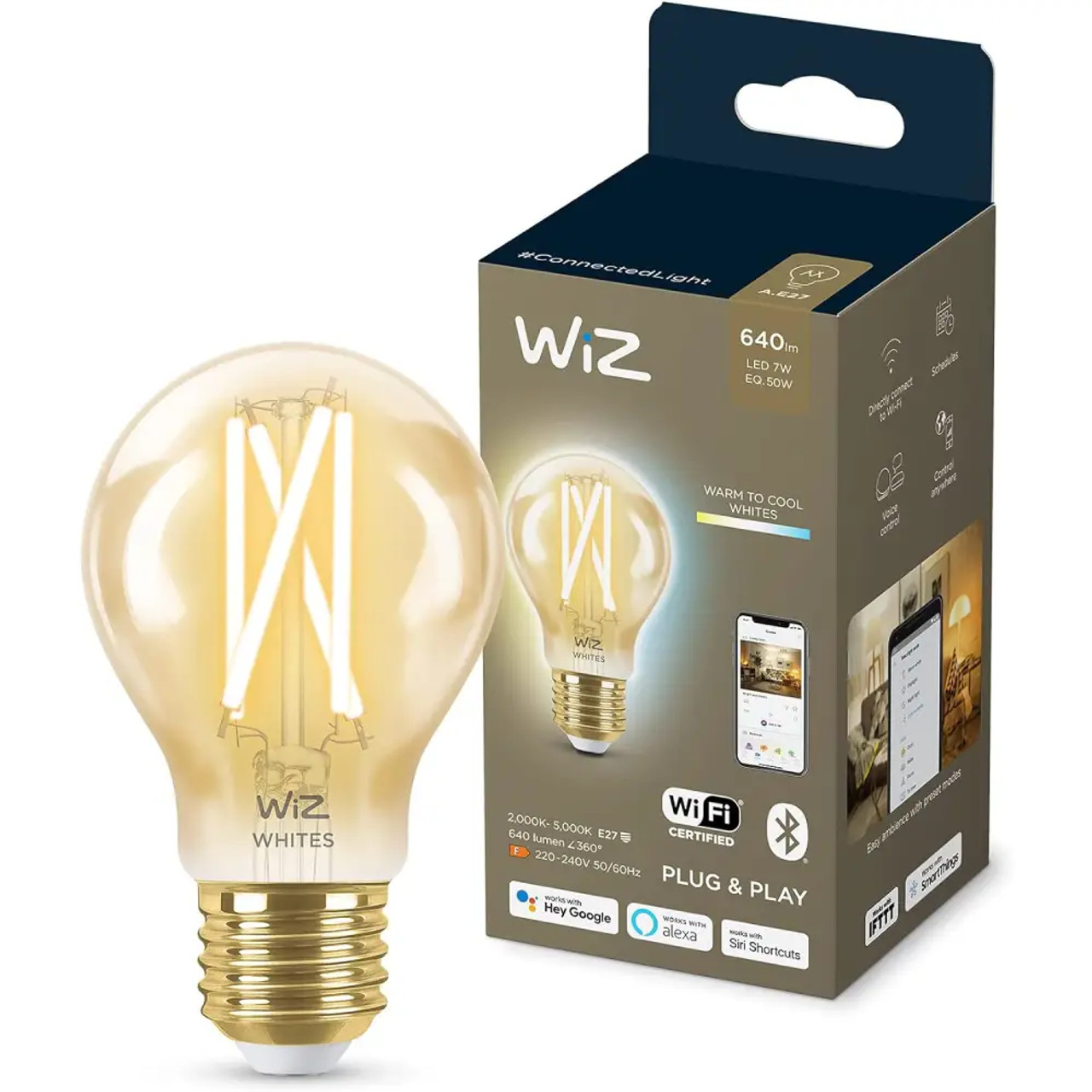 WIZ Filment Bulb Wi-Fi BLE 50W A60 E27 920-50 Amb 1PF/6