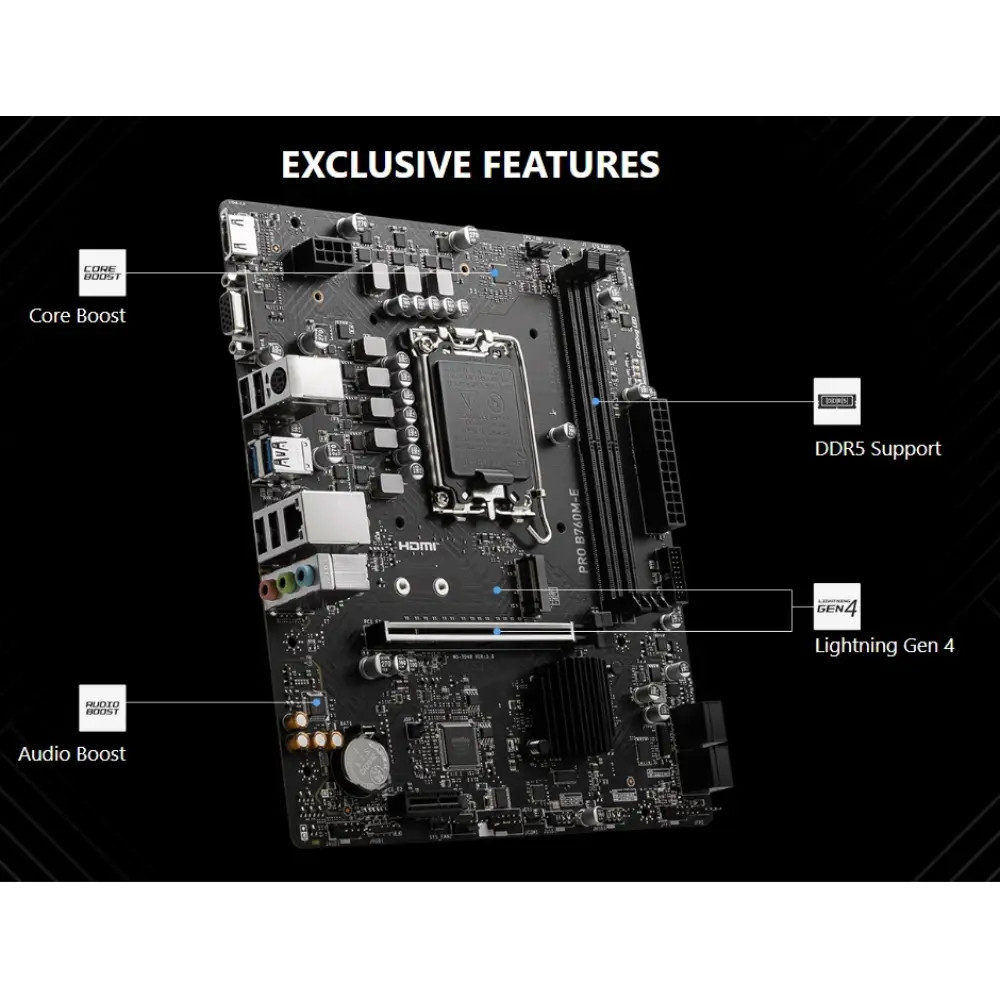 MSI PRO B760M-E DDR5 Motherboard, Micro-ATX – Supports Intel 12th
