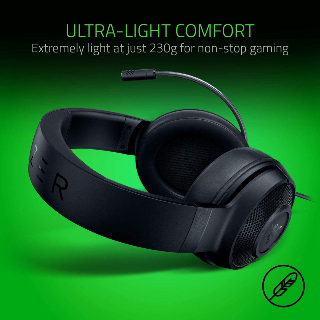 Razer Kraken X Lite Ultralight Gaming Headset: 7.1 Surround Sound -  Lightweight Aluminum Frame - Bendable Cardioid Microphone -