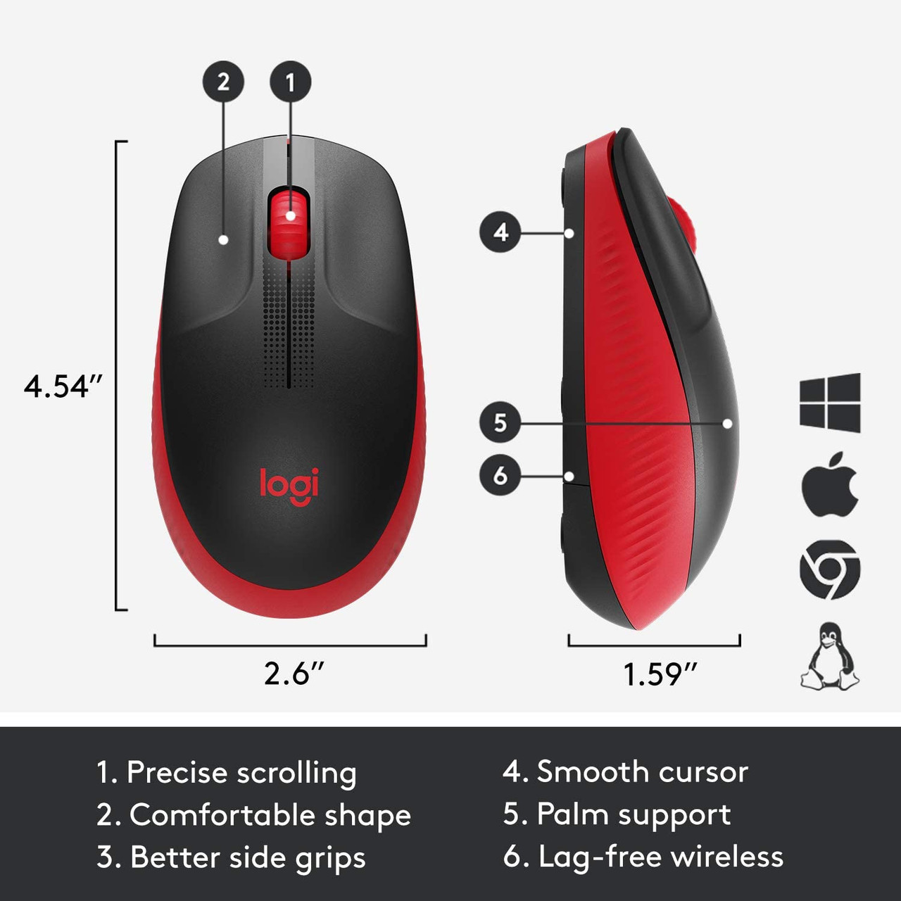 Logitech Wireless Mouse M190, Full Size Ambidextrous Curve Design