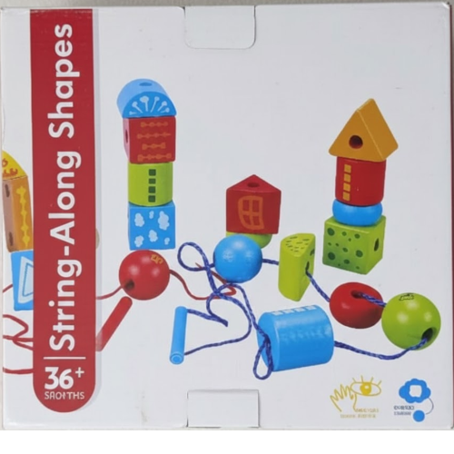 Wooden Threading Blocks Educational String-Along Shape Toy | 589-6 ...
