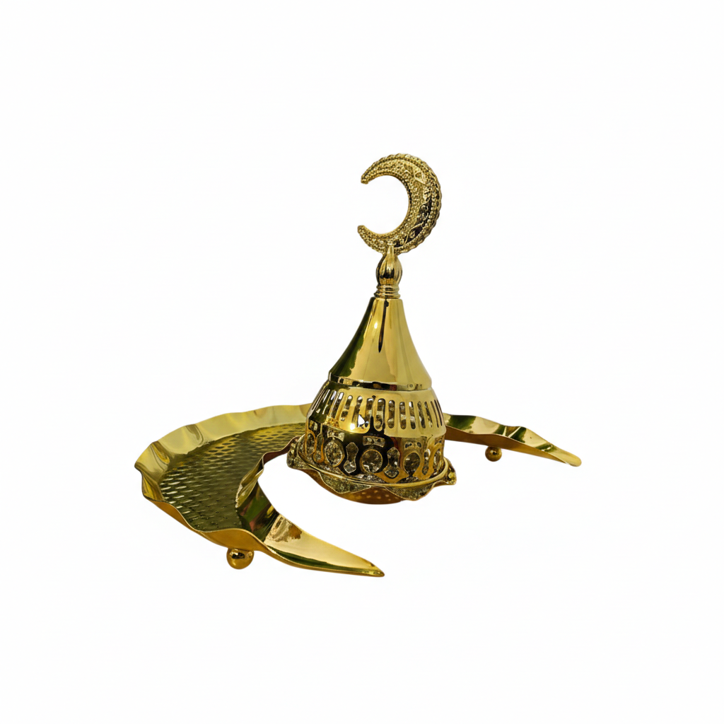 Ramadan Luxury Gold Crescent Moon Incense Burner with Dual Trays ...