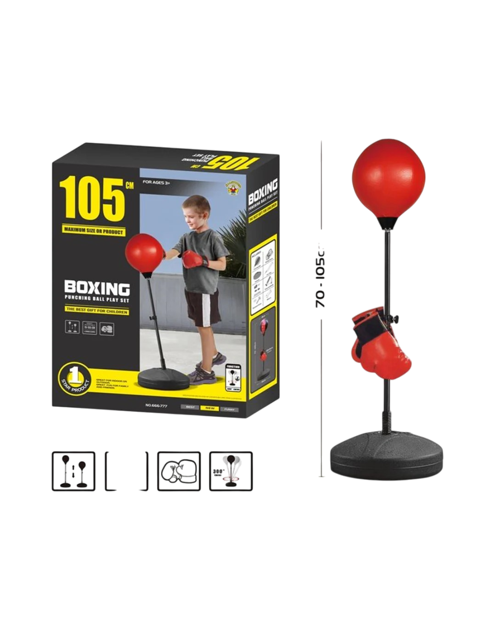 Boxing Ball Set Kids Boxing Punching Ball Play Set with Gloves – Adjustable 70–105cm ...