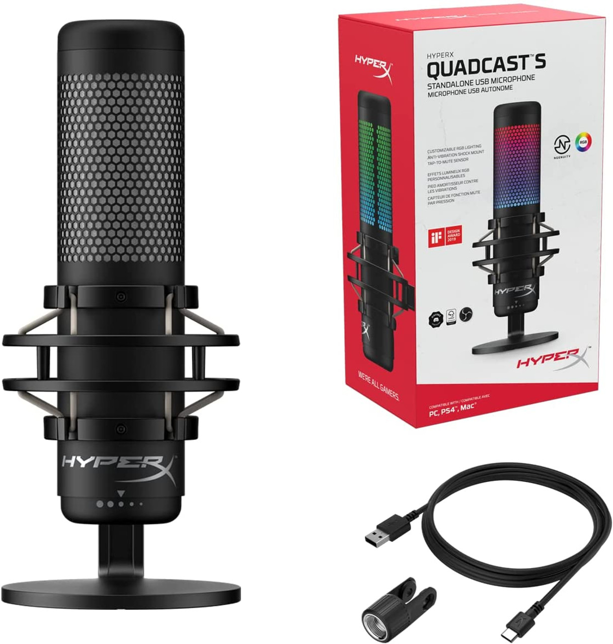 HyperX QuadCast S Standalone Microphone | HMIQ1S-XX-RG/G | AYOUB COMPUTERS  | LEBANPM