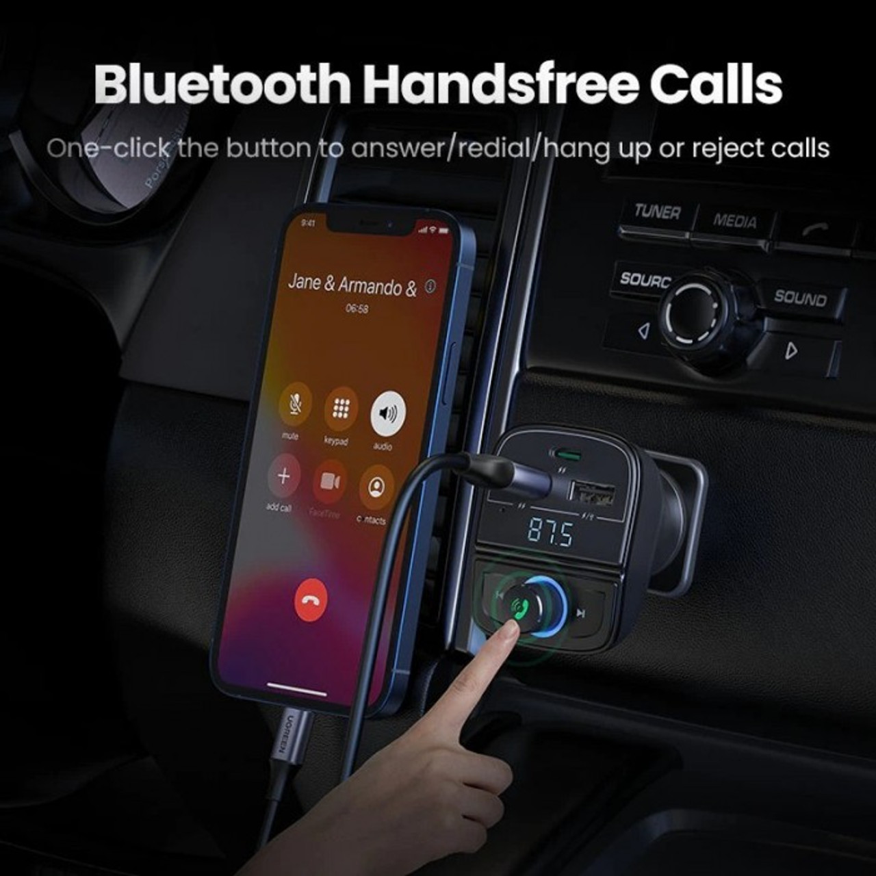 Bộ sạc ô tô đa năng Ugreen phát Bluetooth 5.0 + FM + PD QC3.0 + USB + đọc thẻ TF CD229