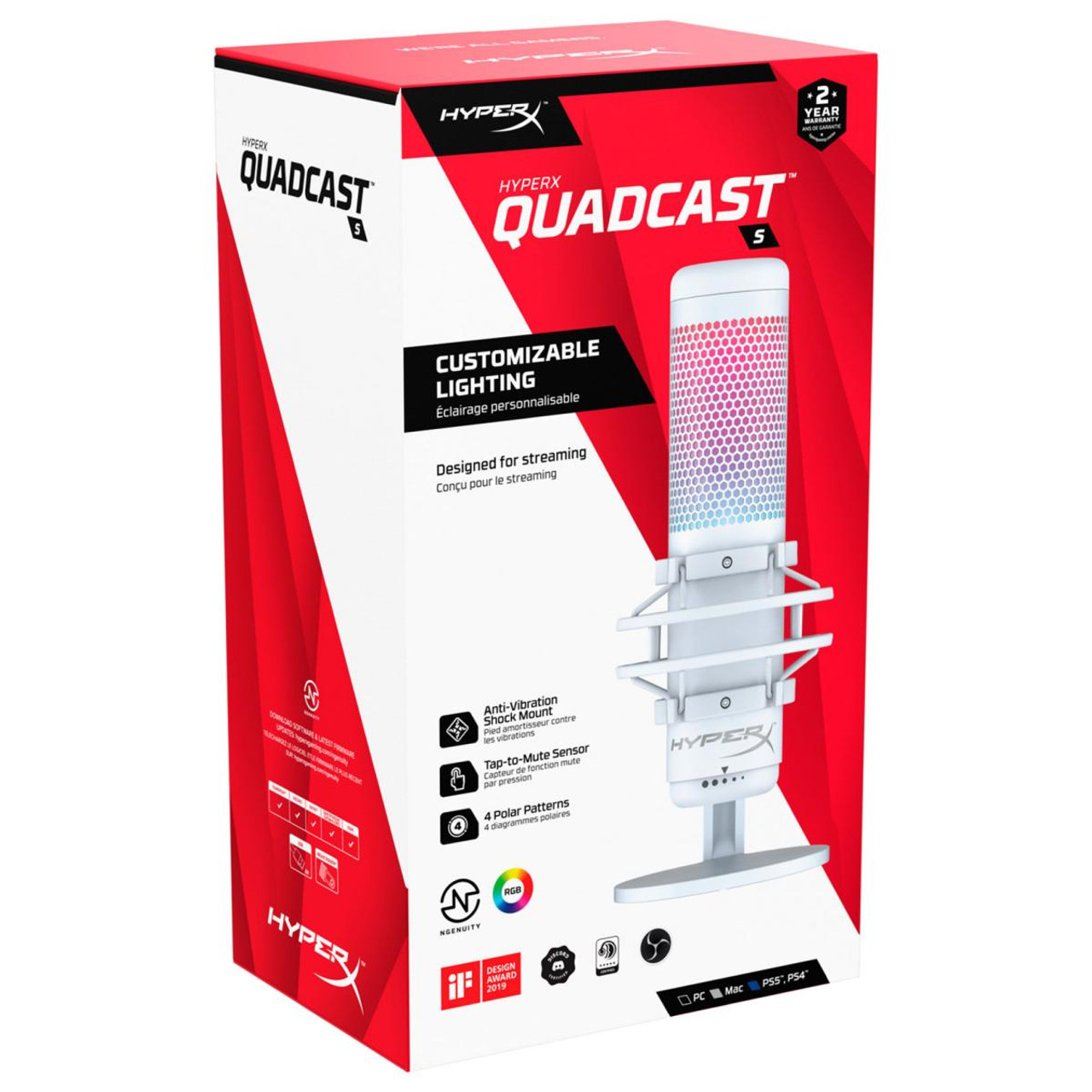 HyperX QUADCAST S USB Microphone White | 519P0AA | AYOUB COMPUTERS