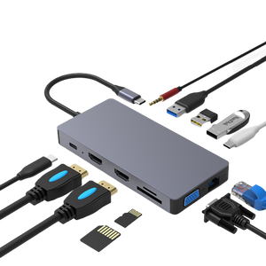 Type-C to HDTV 12 in 1 Hub ( INCLUDE 2 HDMI PORTS )