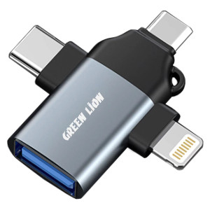 Green Lion 3 in 1 OTG to Lightning / Micro / Type-C Converter - Gray | GN3IN1OTGGY