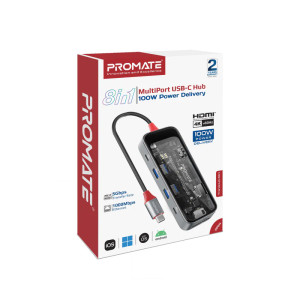 Promate 8-in 1 Transparent Ultra-Fast Multiport USB-C Hub | TRANSHUB-MINI