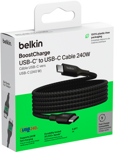 Belkin BoostCharge USB-C to USB-C Braided Cable 240W 2m – Black | CAB015BT2MBK