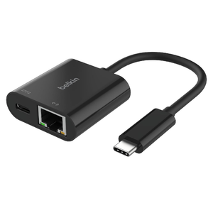 Belkin Connect USB-C to Ethernet + Charge Adapter 100W w/ Gigabit Ethernet Port and USB-C Port