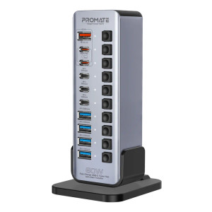 Promate Fast Charge Multi-Port Tower Hub 14-in-1 5Gbps Data Transfer - Grey | GEGATOWER-60W