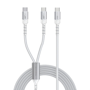 Promate 140W High-Speed Fabric Braided USB-C to Dual USB-C Charging Cable - White | PowerLink-3C.WHITE