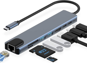 8-in-1 Type-C to HDTV Multiport Adapter - HDMI, USB, Ethernet, SD/TF, PD Charging Hub