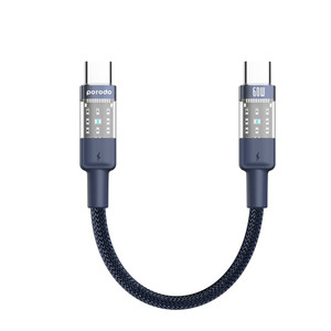 Porodo Braided Cable Transparent USB-C To USB-C Fast Charge & Data 35cm - Black | PD-60WCCTH-BK