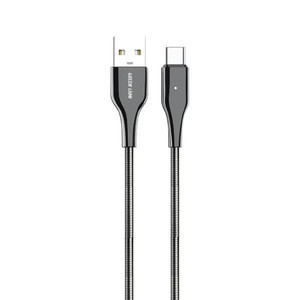 Green Lion USB-A to USB-C Metal Spring Hose Cable — Zinc Alloy Tangle-Free Charging Cable | Silver | GNMTSA2CSL