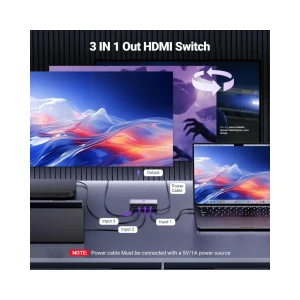 UGREEN CM624 Ultra HD 8K@60Hz HDMI 2.1 Switch 3 In 1 Out Aluminum Body with Remote Control | 15604