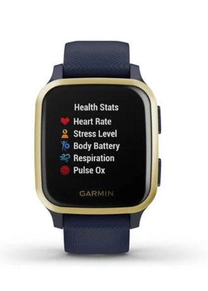 Garmin Venu Sq Music, GPS Smartwatch, Gold and Navy Blue | 010-02426-02