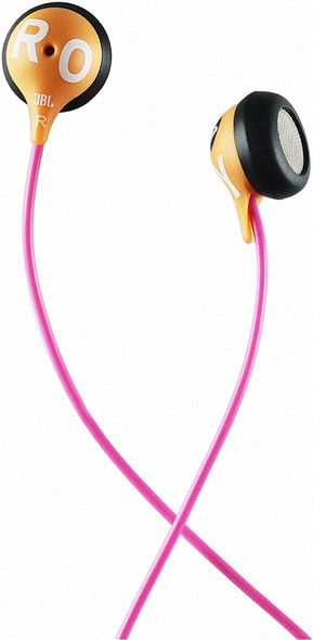 JBL Roxy Reference 230 orange pink wired earbud headphones with carrying pouch