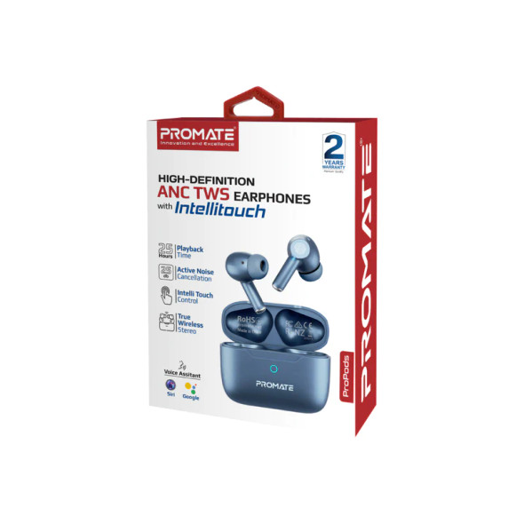 Promate High-Definition ANC TWS Earphones with intellitouch - Blue | PROPODS