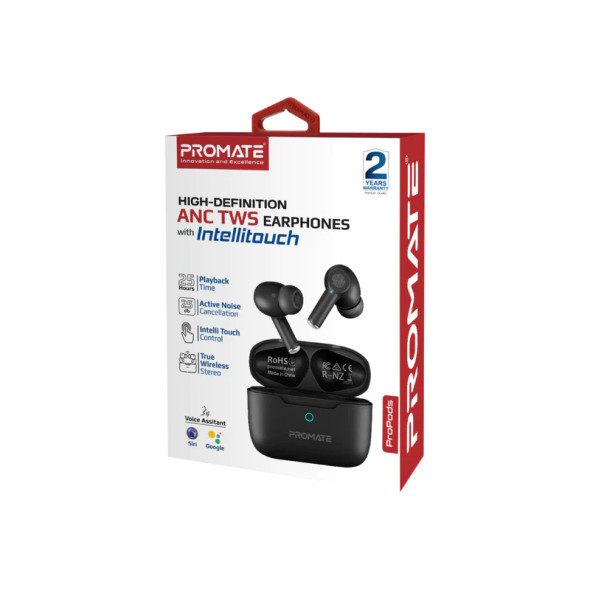 Promate High-Definition ANC TWS Earphones with intellitouch - Black | ProPods