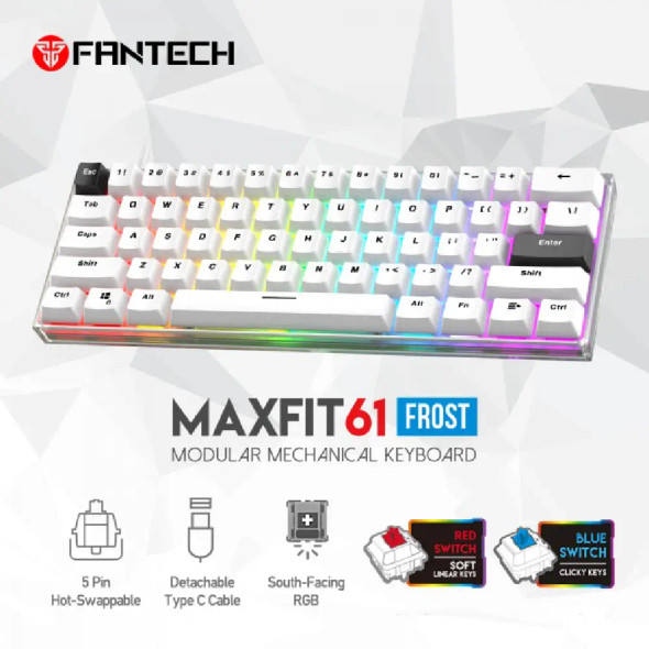 Fantech MK857 MAXFIT61 RGB  Bluetooth, Wireless And Wired Mechanical Gaming Keyboard, White | MK857