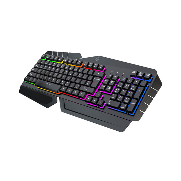 Porodo Gaming Metal Frame Gaming Keyboard Slim Full-Sized Keyboard Rainbow Lighting, Black | PDX212-BK