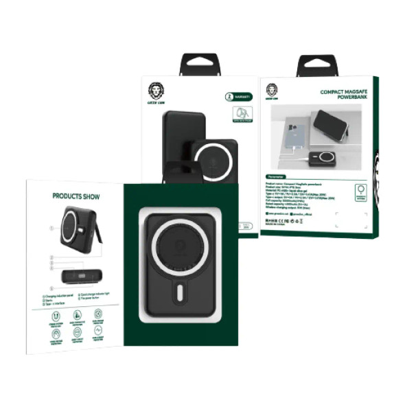 Green Magsafe Powerbank 10,000mah With Kick Stand, Black | GNMAGPB10KBK