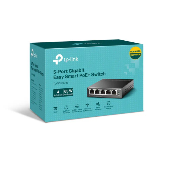 TP-Link 5-Port Gigabit Easy Smart Switch with 4-Port PoE+ | TL-SG105PE