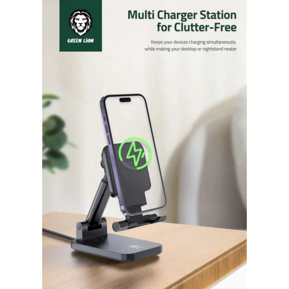 Green Lion Foldable Wireless Charging Stand 15W Power Output,Black | GNFLDWCSTBK