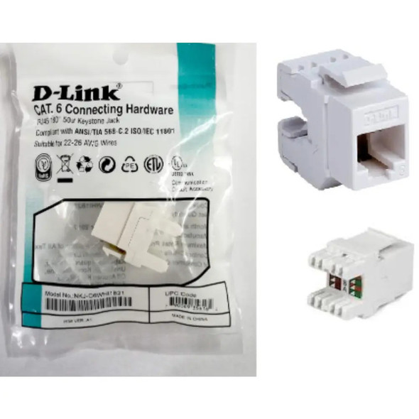 D-link Cat6 Toolless Keystone Jack , UTP with dust cover, White| DSC-KJTLC61WHB
