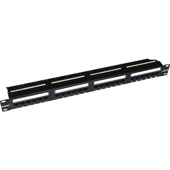 D-link  24 Port Cat6A Shielded Fully Loaded Punch Down Patch Panel- Keystone Type with Shutter -1U- Black Color| NPP-6A2BLK241