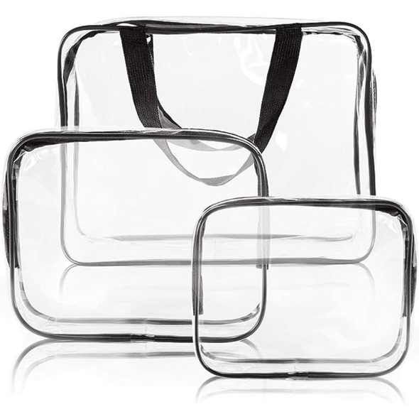 3Pcs Clear Cosmetic Bag Vinyl Air Travel Toiletry Bags Bulk | SETBSNB-TMM01