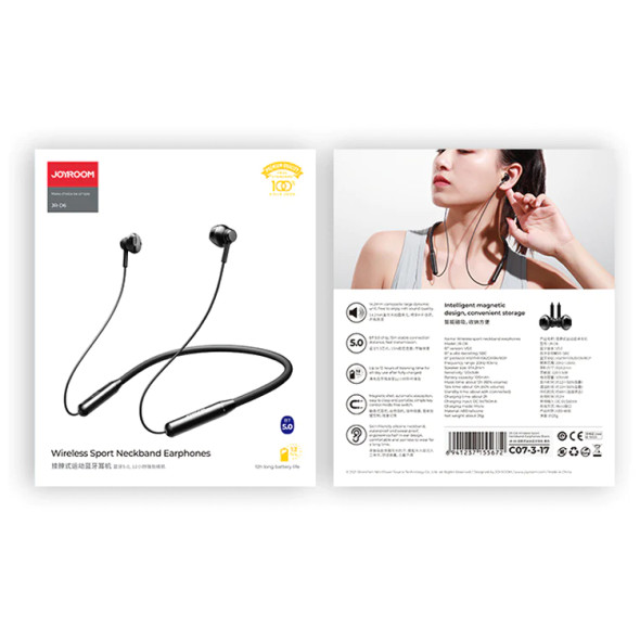 JoyroomJR-D6 Bluetooth Magnetic Neckband Headphone,Black | JR-D6
