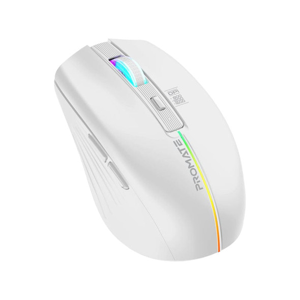 Promate 2.4GHz Wireless Ergonomic Optical Mouse with LED Rainbow Lights - White | KITT-2.4
