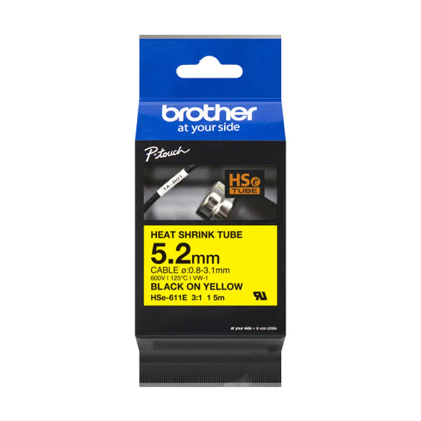 Brother Heat Shrink Tube Tape Cassette - Black on Yellow | HSe-611E