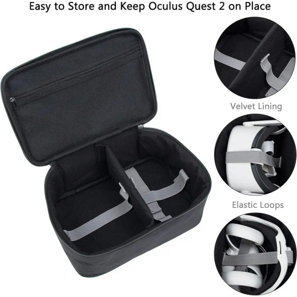 Kislane Soft Carrying Case Compatible with Oculus Quest 2 VR, Large Size Compatible with Elite Strap,Black-Large