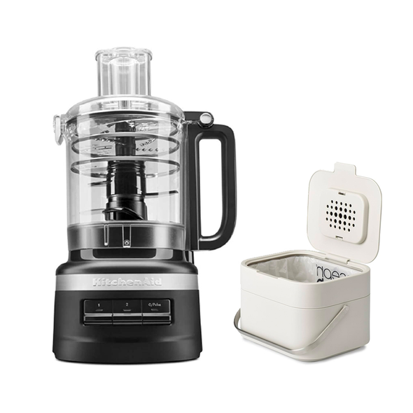 KitchenAid 2.1L Food Processor, Black + Joseph Joseph Food Waste Caddy with Odor Filter | 5KFP0919EOB + 30015