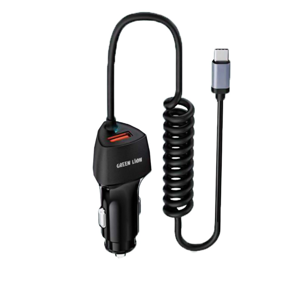 Green Lion Integrated 38W Car Charger with Type-C Cable - Black | GNIT38WPDCCBK