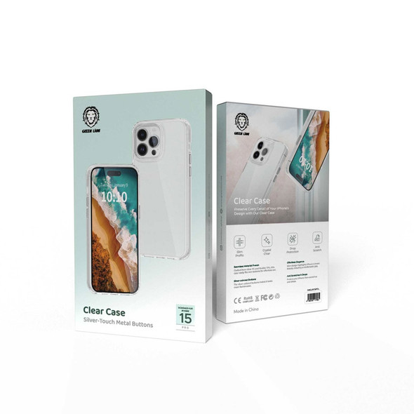 Green Lion Clear Case with Metal Buttons for iPhone 15 Plus - Clear | GNCLRC15PSCL