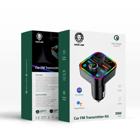 Green Lion GNCARTRKITBK Car FM Transmitter Kit 30W - Black | GNCARTRKITBK