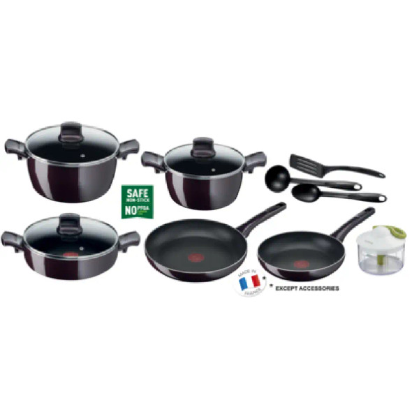 TEFAL Hard Stone 8 pc set stewpots 20/22/28 cm, shallow pan 26 cm+lid  D4549283