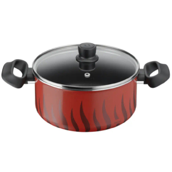 Tefal Tempo Flamme red 22cm non-stick stewpot with glass lid