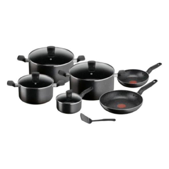 Tefal Dark Stone 11 pcs set (Stewpot 22cm+lid/ 24cm+lid/ Stewpot 28 +lid / Frypan 20/ 28/ Saucepan 16+lid/ Spatula) | B491BS85