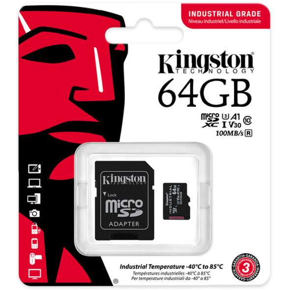 Kingston 64GB microSDXC Industrial C10 A1 pSLC Card + SD Adapter | SDCIT2/64GB
