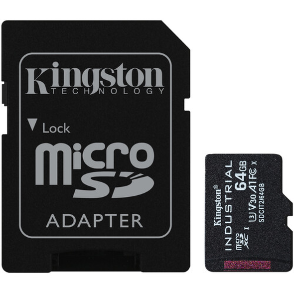 Kingston 64GB microSDXC Industrial C10 A1 pSLC Card + SD Adapter | SDCIT2/64GB